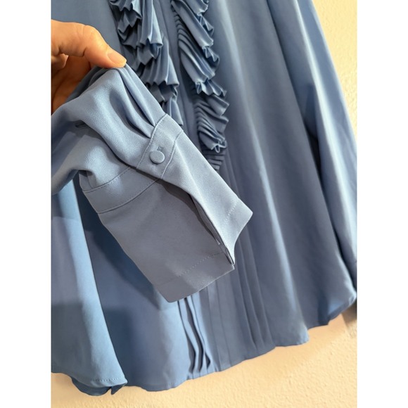 Anne Taylor Women's Petit Icon blouse Long Sleeve Light Blue Sz XS Ruffle Front - Picture 5 of 8